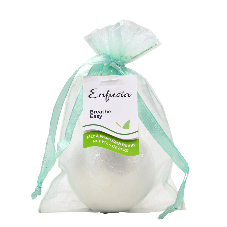 Mini Fizz and Foam Bath Bomb - Breathe Easy: mints, rosemary & tea tree kissed with lavender helps to ease breathing and clear the sinuses.