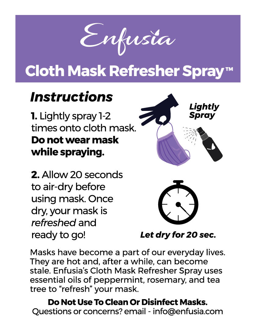 Cloth Mask Refresher & Deodorizer Spray with pure essential oils